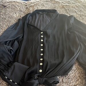 Marc New York Black Button-Front Tie Hem Blouse